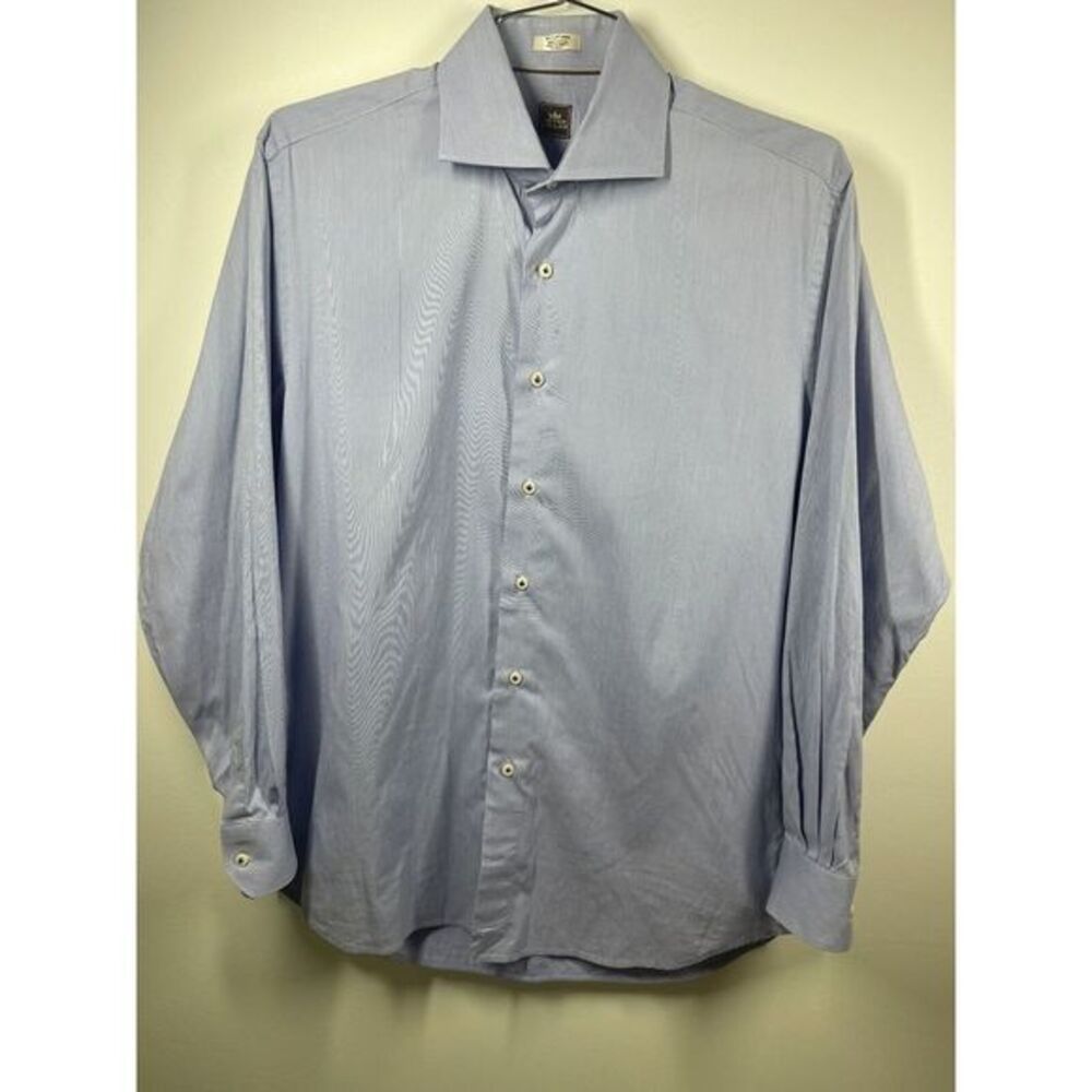 Peter Millar Men's Blue & White Striped Shirt Long Sleeves Size 16 Large